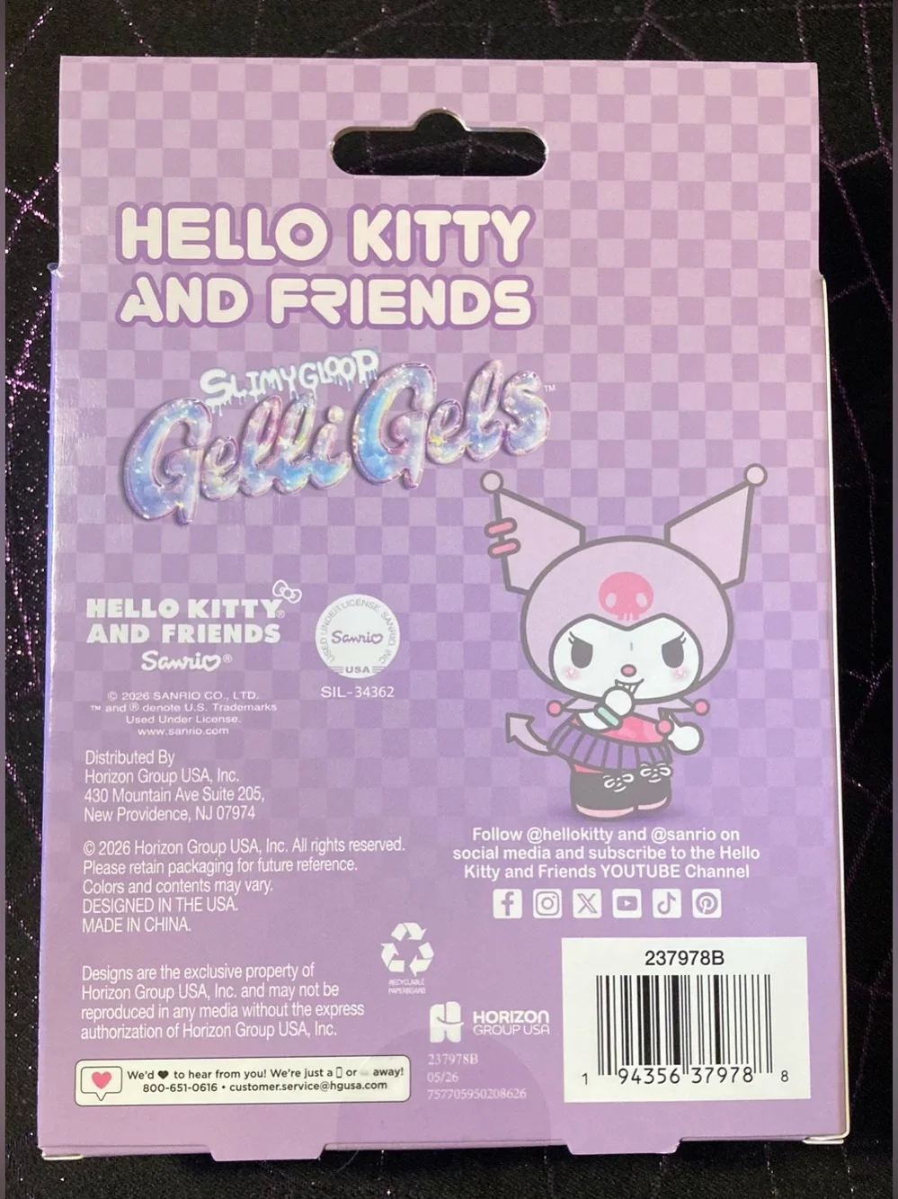 Kuromi Purple Glitter Slow Flow Stretchy Gelli Gels Hello Kitty and Friends